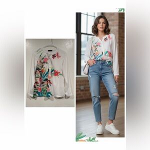 Just Cavalli White Blouse with Floral Art Print size S-M